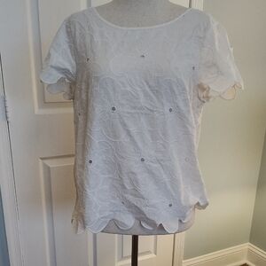 LOFT White Floral Eyelet Blouse